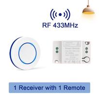 Belaidis RF 433MHz nuotolinio valdymo jungiklis AC 110V 220V 10A relės imtuvas ir apvalaus mygtuko siųstuvas šviesai, lempai, ventiliatoriui įjungti/išjungti