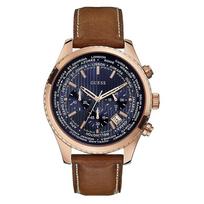 Vyriškas chronografas, kasdienis kvarcinis laikrodis su datos rodikliu, chronometru, rudu apvaliu ciferblatu ir odiniu dirželiu. Laikrodis kasdieniam naudojimui, verslui, kelionėms. Dovana W0500G1
