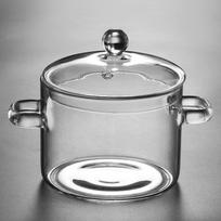 Skaidrus aukštos temperatūros stiklinis puodas sriubai, troškiniams ir makaronams – tinka elektrinėms, keraminėms viryklėms ir virti atvira liepsna Double handle; 1350ml