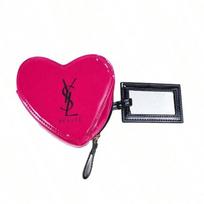 YSL - Žavi fuksijos spalvos širdelės formos kosmetinė su veidrodėliu - Mielas kelioninis kosmetikos dėklas, puiki dovana merginai ir paaugliams raudona