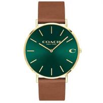 Coach Men’s Quartz Brown Leather Strap Green Dial 41mm Watch 14602435 ruda