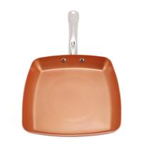Frying Pan Copper Color Aluminum Alloy Stainless Steel Anti Stick Square Skillet with Compound Bottom for Open Flame L