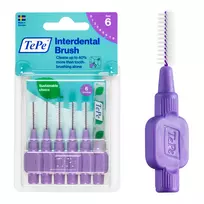 TePe tarpdančių šepetėliai, 1,1 mm (6), violetiniai, 6 vnt.