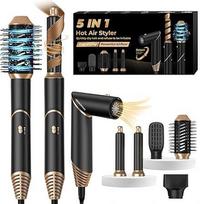 "Airstyler 5-in-1" plaukų stiliatorius "Ion Hair Styler" plaukų džiovintuvas "Air Curling Iron" Magic Styler karšto oro šepetys plaukų džiovintuvas garbanojimo geležis apvalus šepetys plaukų džiovintuvas stilizavimo šepetys, juodas/auksinis