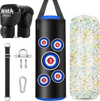 Boxsack Gefüllt Hängend Set, Boxsack Kinder 60 cm, Microfiber Leder Schwere Tasche für das Training Kickboxen Fitness MMA Grappling Muay Thai