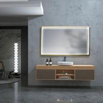 LEDIMEX ABILITY veidrodis su LED perimetro apšvietimu braižyto aukso spalvos rėmu 80x80cm