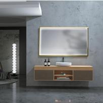 LEDIMEX ABILITY veidrodis su LED perimetro apšvietimu braižyto aukso spalvos rėmu 140x80cm