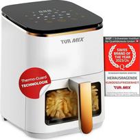 "TURMIX" karšto oro keptuvė balta CX 250 - kompaktiška 3,5 l oro keptuvė 1350 W su skaidriu langu, jutikliniu ekranu ir 10 automatinių kepimo programų - metų Šveicarijos prekės ženklas
