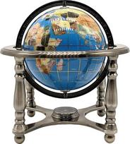 Unikalus menas 10 colių aukščio turkio spalvos vandenyno brangakmenių pasaulio gaublys su 4 kojų sidabriniu stovu