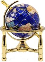 Unikalus menas 6 colių aukščio Bahama Blue Swirl Pearl Ocean Mini Table Top Gemstone World Globe su auksiniu trikoju