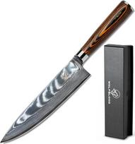 "Wolfblood Damasko virtuvinis peilis XL (32 cm) TÜV testuotas 62 HRC Damasko plienas, pagamintas iš 67 sluoksnių I Damasko virtuvinis peilis Virėjo peilis su medine rankena Dovanų dėžutė ir geležtės apsauga
