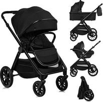 LIONELO Layla 3-in-1 kombinuotas vežimėlis 0-48 mėn., iki 22 kg, lopšys iki 9 kg, automobilinė kėdutė iki 13 kg, AiryDots, 360° pasukami PU ratai, pilna pakaba, XXL gaubtas
