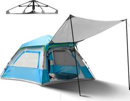 Overmont Camping Pop Up palapinė su brezentu - Automatinė palapinė 2-4 žmonėms - Šeimos kupolinė palapinė 3-4 sezonams, atspari vandeniui su nuimamu lietaus dangčiu - skirta žygiams lauke