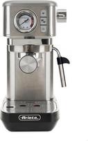 "Ariete Espresso Slim Metal 1381", kavos aparatas su manometru, suderinamas su kavos milteliais ir ESE padėkliukais, maksimalus 15 barų slėgis, 1 arba 2 puodelių filtras, kapučino antgalis, 1300 W, sidabrinės spalvos