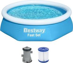 "Bestway Fast Set" antžeminio baseino rinkinys su filtravimo siurbliu, skersmuo 244 x 61 cm, mėlynas, apvalus