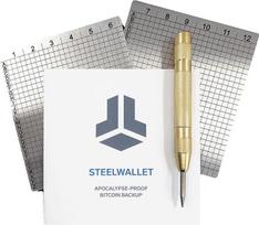 "BitBox Steelwallet": Plieninė Bitcoin ir kripto piniginių atsarginė kopija - papildomų įrankių nereikia, yra dvi graviruotos nerūdijančio plieno plokštelės ir automatinis perforatorius