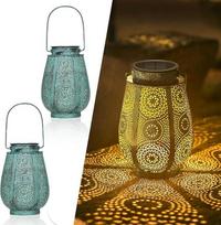 "Bonsery" LED saulės žibintai, skirti kabinti lauke, atsparūs vandeniui, IP65, senoviniai metaliniai saulės žibintai, skirti lauko dekoracijoms, terasoms, balkonams, kiemams, lauko saulės šviesai, 15 lm (turkio spalvos)