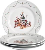 "Disney" kalėdinės vakarienės lėkštės - oficialiai "Disney" licencijuotos - "Mickey & Friends Christmas Joy" - 4 porcelianinių lėkščių rinkinys, 27 cm
