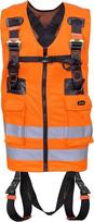 "Kratos Safety" dviejų taškų saugos diržai su gerai matoma oranžine darbo liemene, apsauga nuo kritimo su gerai matoma liemene, saugos liemenė su diržu, keliomis kišenėmis ir šviesą atspindinčiomis juostomis, PSA, EN361, EN471
