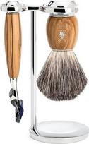 "MÜHLE Vivo" skutimosi rinkinys - skustuvas, suderinamas su "Gillette" peiliukais, skutimosi šepetėlis iš gryno barsuko plauko, laikiklis, alyvuogių medžio rankena