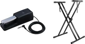 "Roland DP-10 Damper Pedal" ir "RockJam Xfinity" dvigubų skersinių iš anksto surinktas klaviatūros stovas su fiksavimo dirželiais