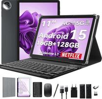 11 colių "Android 15" planšetinis kompiuteris su klaviatūra, 4G LTE planšetiniai kompiuteriai su 2 SIM kortelių lizdais, planšetinis kompiuteris su rašikliu ir pele, 8 branduolių, 16GB + 128GB, 8000 mAh, GPS - pilka