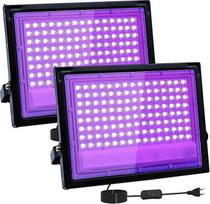 2 vnt. 100 W LED juodos šviesos prožektorių, 395-400 nm LED UV prožektorius, IP66 UV juodos šviesos prožektorius, UV šviesa su jungikliu Helovino dekoracijoms, vakarėlių dekoracijoms, Kalėdoms, neoninio švytėjimo vakarėliams