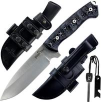 JEO-TEC Nº29 Bushcraft išgyvenimo peilis Diržo peilis Lauko peilis Plieninis peilis Mova Odinis dėklas + ugninis plienas Sukurtas ir rankų darbo Ispanijoje