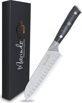 Marindo® Santoku Damasko peilis, pagamintas iš 7 colių ilgio Damasko plieno ašmenų | Japoniškas damaskinis virtuvinis peilis su šukomis ir tvirta medine rankena | Santoku Damasko peilis su dovanų dėžute