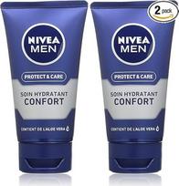NIVEA MEN Drėkinamasis kremas vyrams "Protect & Care Comfort Care" (1 x 75 ml), veido priežiūros priemonė, praturtinta vitaminu B5 ir alaviju, neriebus drėkinamasis kremas vyrams (2 vnt.)