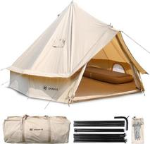 ShinHye Bell Tent 3 m / 4 m / 5 m Glamping palapinė 3-8 žmonėms Vandeniui atspari jurtos palapinė lauko kempingui Šeimos palapinė Džiovyklinės palapinės su viryklės įvorėmis (smėlio spalvos, 4 m - 13,1 pėdų)