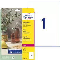 Lipnios etiketės Avery Zweckform, A4, 210x297mm, 25 lapai, skaidrios