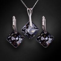 Sidabrinis papuošalų rinkinys moterims DiamondSky „Shimmer (Silver Night)“ su Swarovski kristalais