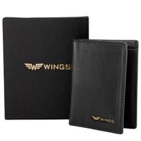 Elegantiškas juodas natūralios odos kortelių dėklas WINGS su RFID apsauga vyrams, 11x9x1 cm praktiška dovana