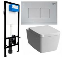 3v1 RINKINYS: Vitra Metropole pakabinamas unitazas, 56x36, be apvado + lentelė, balta + Pakabinamas unitazo rėmas SLIM 113x52x12 cm + MYGTUKAS - German Quality