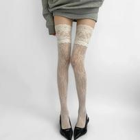 New Fashoin Flower Lace Fishnet Thigh High Stockings Japanese Style Jk Girl Sweet Lace Trim Frilly Over Knee Long Socks S black
