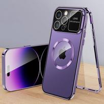 Prabangus didelio fotoaparato objektyvo aliuminio metalinis dėklas, skirtas iPhone 16 15 14 13 12 Pro Max Plus Magsafe magnetinis belaidžio įkrovimo smūgiams atsparus telefono dangtelis For iPhone 16 Pro Max violetinė