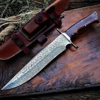 BIGCAT ROAR Patriot - didelis medžioklinis peilis 14" iš damaskinio plieno - riešutmedžio rankena ir odinis dėklas - lauko peilis, skirtas bušido, išgyvenimo, stovyklavimo reikmėms - dovana vyrams ir medžiotojams