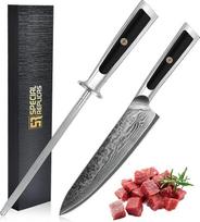 Damasko virtuvinis peilis aštrus (20 cm) su deimantiniu galąstuvu - Damasko peilis - virėjo peilis Profesionalus peilis - 67 sluoksnių damaskinis plienas - japoniškas peilis, pjaustymo peilis su dovanų dėžute - virėjo peilis