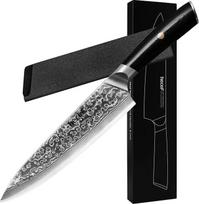 Japoniškas peilis, hecef 20 cm Damasko peilis su G10 rankena ir varine gėlių kniede, 67 sluoksnių Damasko virtuvės peilis, aštrus su peilio apsauga, virėjo peilis, profesionalus peilis, dovana virėjui ir maisto gaminimo entuziastams
