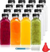YBCPACK 16 vnt. 350 ml talpos plastikinių sulčių butelių su dangteliu, skirtų mini šaldytuvui, tušti daugkartinio naudojimo buteliai, skirti kokteiliams, sultims ir kitiems gėrimams (juodas dangtelis)