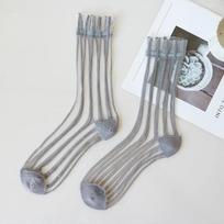 Casual Striped Women Socks Summer Ultra-Thin Transparent Crystal Silk Socks Korean Fashion Harajuku Streetwear Nylon Long Socks EUR 34-39