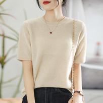Silk Cashmere Multi-color First-line Ready-to-wear Exquisite Short-sleeved Sweater Spring and Autumn New Light Cloud Velvet Short T-shirt M