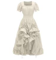 Vintage French Short-Sleeve Dress, Medieval Style Cosplay Women’s Fashion Gown S