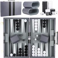 15 colių Backgammon rinkinys suaugusiems - Nešiojamas kelioninis žaidimas 2 žaidėjams - Klasikinis stalo žaidimo dovanų rinkinys pilka spalva