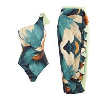 New Retro One-piece Swimsuit Female One-shoulder Swimsuit Chiffon Skirt Swimsuit Set S