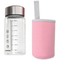 Karščiui atsparus stiklinis vandens buteliukas 350 ml su matavimo žymėmis, nešiojamas, tinkamas naudoti mikrobangų krosnelėje, vasaros gėrimams juoda