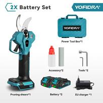 Yofidra 32 mm bešepetis elektrinis genėjimo sekatorius be laido 2 pavaros sodo vaismedžių bonsai žirklės įrankiai, skirti Makita akumuliatoriaus kontaktui 2x Battery-EU plug