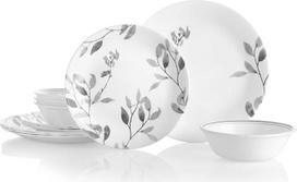 "Corelle" 12 dalių "Vitrelle Misty Leaves" atsparus drožlėms ir lūžiams pietų servizas, pilkas