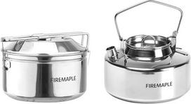 "Fire-Maple" nerūdijančio plieno virdulių ir puodų rinkinys 1,0 l stovyklavimo virdulys ir 1,0 l virimo puodas, viryklė, arbatinukas ir kavos puodelis, skirtas stovyklavimo ant atviros ugnies indams, nešiojamasis, skirtas bušido, žvejybos ir kuprinės ruoš